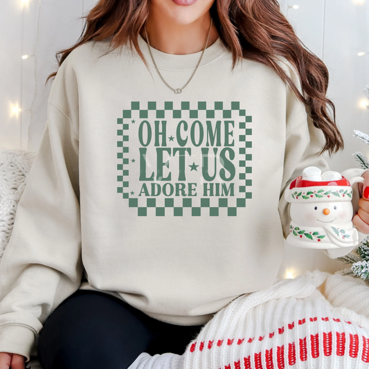 Oh Come Let Us Adore Him Checkered Sweatshirt