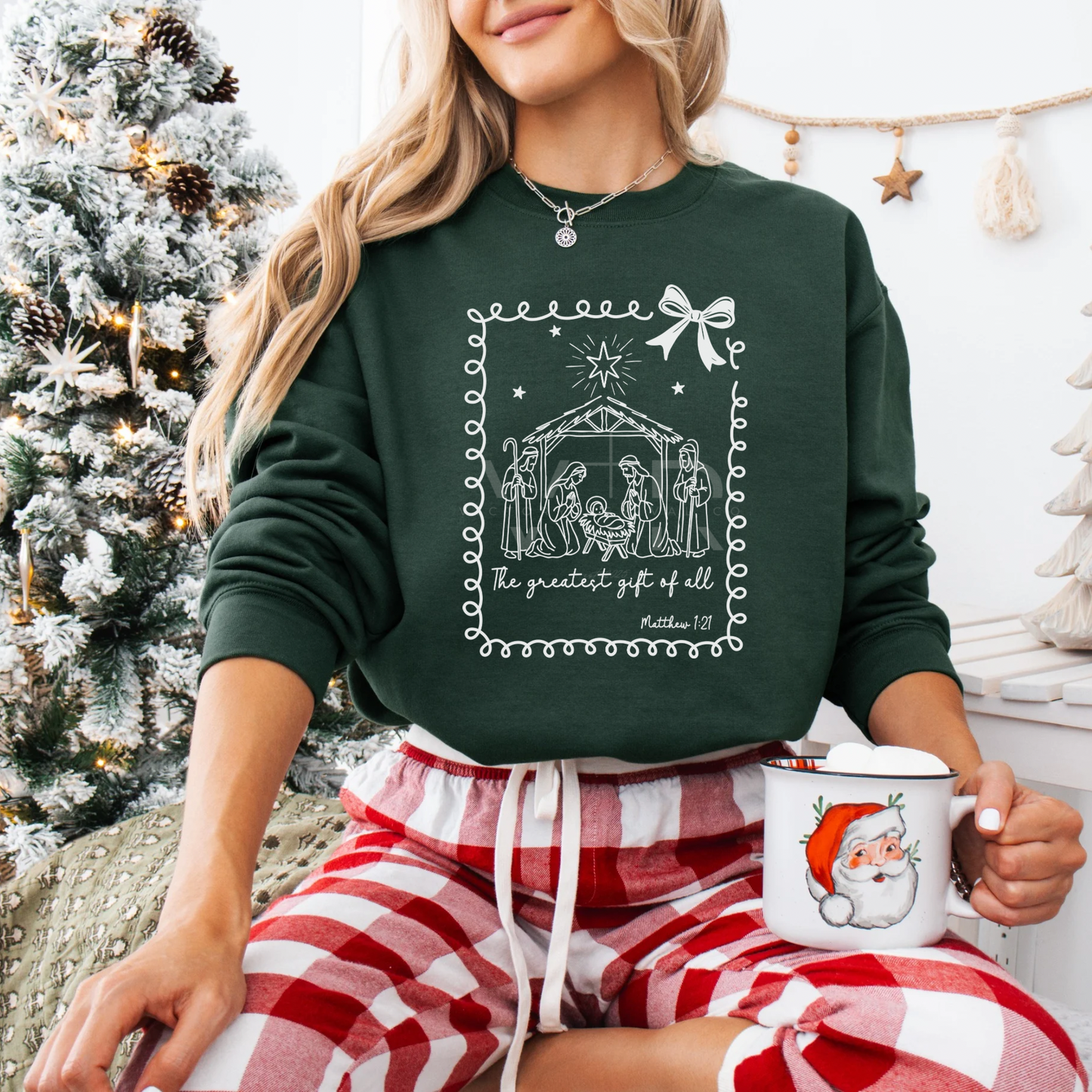 The Greatest Gift of All Christian Christmas Stamp Sweatshirt