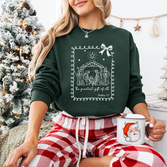 The Greatest Gift of All Christian Christmas Stamp Sweatshirt