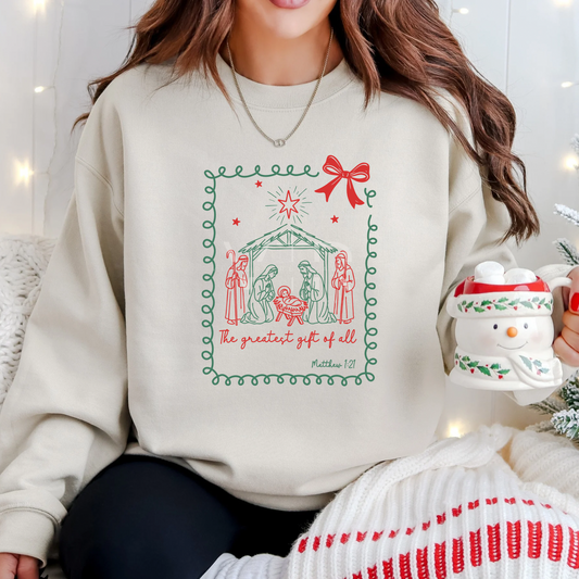The Greatest Gift of All Christian Christmas Stamp Sweatshirt