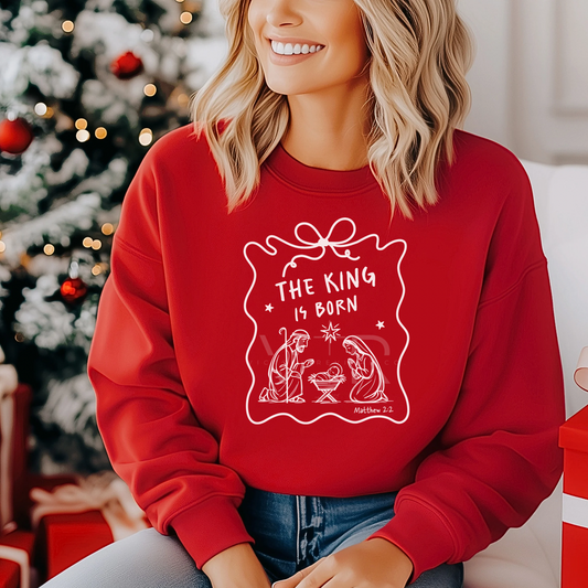 The King Is Born Christian Christmas Stamp Sweatshirt
