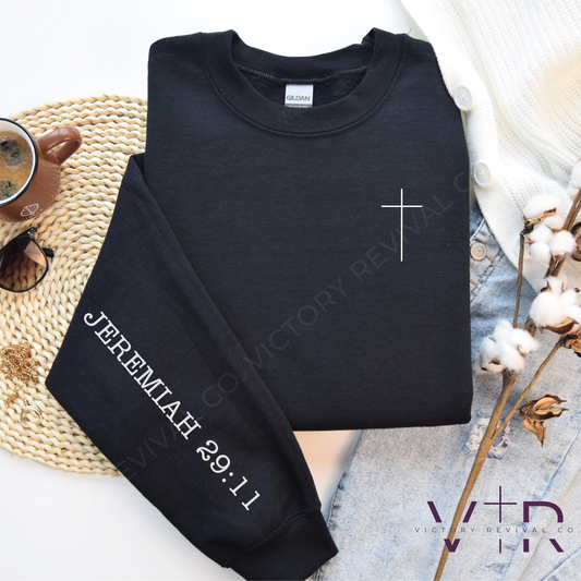 Jeremiah 29:11 Christian Sweatshirt – Minimalist Scripture Sleeve Design